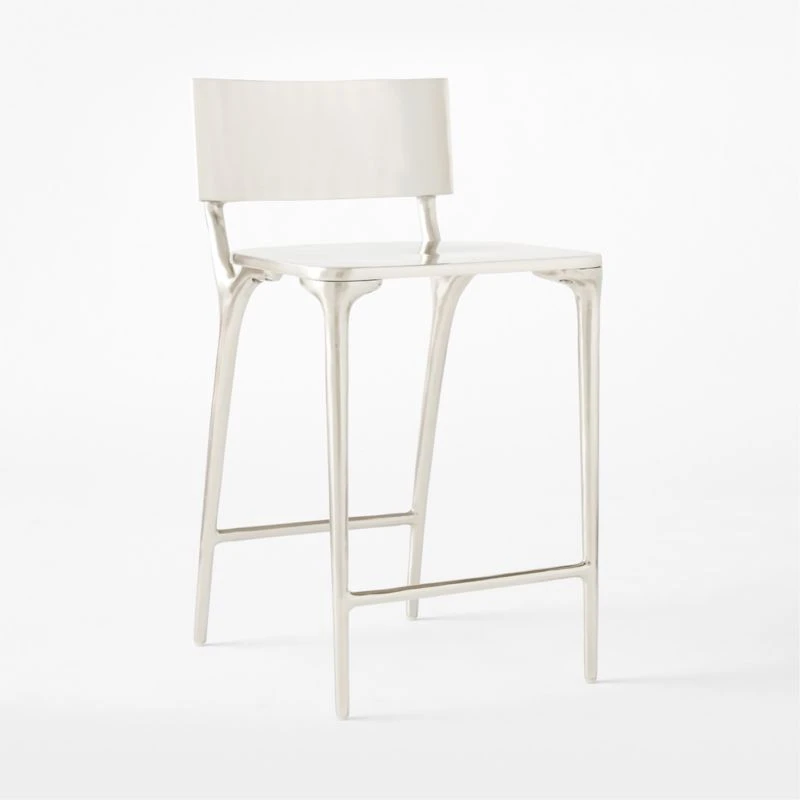 Oro Polished Silver Counter Stool Set Of 2 4 Oro Polished Silver Counter Stool Set Of 2 - Image 4