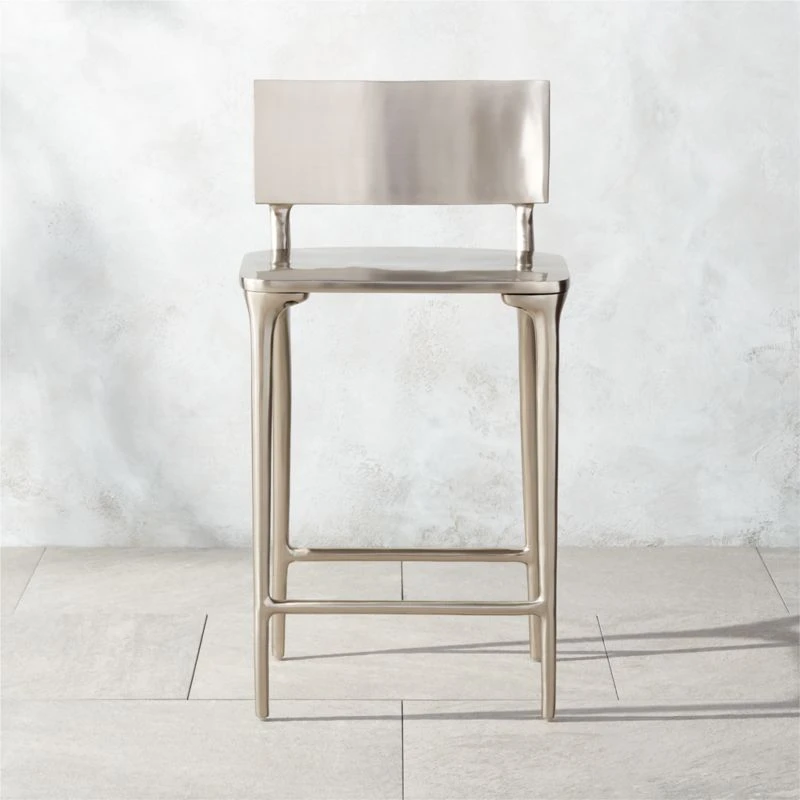 Oro Polished Silver Counter Stool Set Of 2 1 Oro Polished Silver Counter Stool Set Of 2