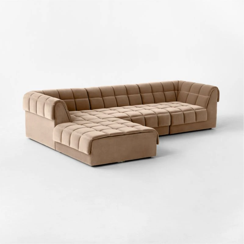 Pezzo 4-Piece L-Shaped Toffee Brown Velvet Sectional Sofa With Right Arm 3 Pezzo 4-Piece L-Shaped Toffee Brown Velvet Sectional Sofa With Right Arm - Image 3