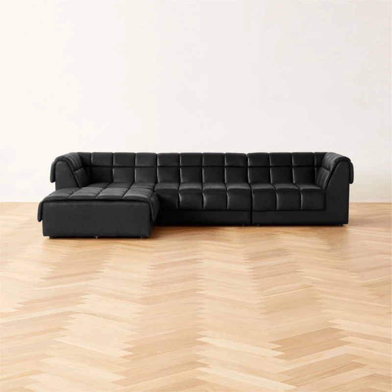 Pezzo 4-Piece L-Shaped Black Leather Sectional Sofa With Right Arm 1 Pezzo 4-Piece L-Shaped Black Leather Sectional Sofa With Right Arm