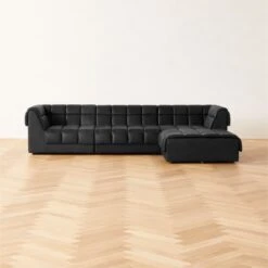 Pezzo 4-Piece L-Shaped Black Leather Sectional Sofa With Left Arm