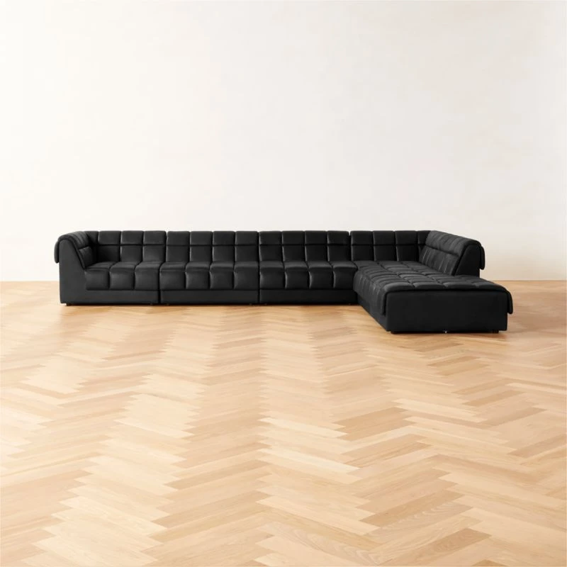 Pezzo 6-Piece L-Shaped Black Leather Sectional Sofa With Left Arm 1 Pezzo 6-Piece L-Shaped Black Leather Sectional Sofa With Left Arm