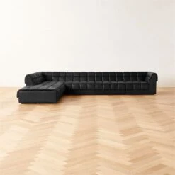 Pezzo 6-Piece L-Shaped Black Leather Sectional Sofa With Right Arm