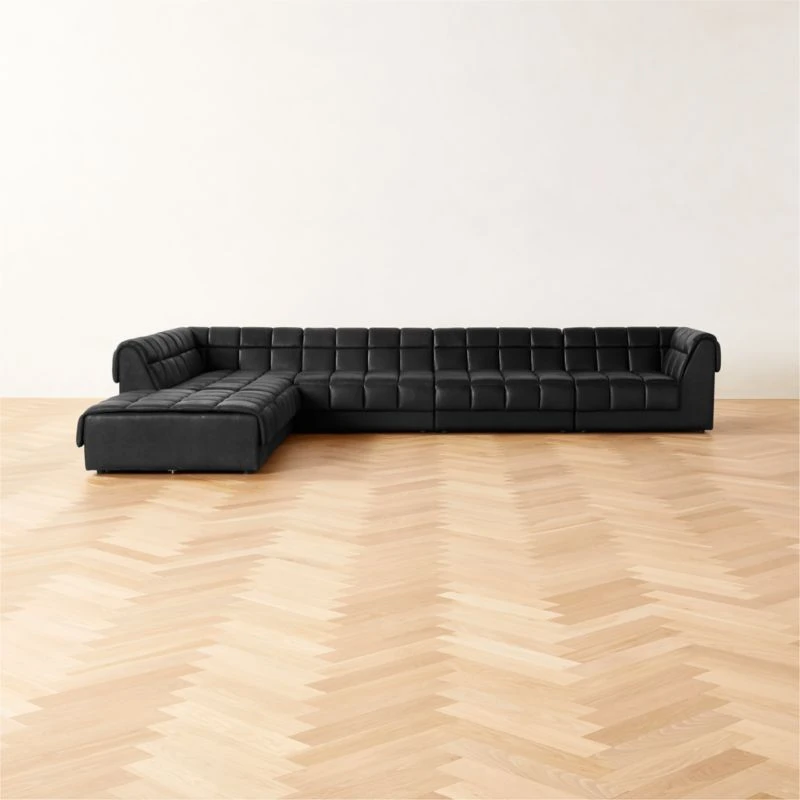 Pezzo 6-Piece L-Shaped Black Leather Sectional Sofa With Right Arm 1 Pezzo 6-Piece L-Shaped Black Leather Sectional Sofa With Right Arm