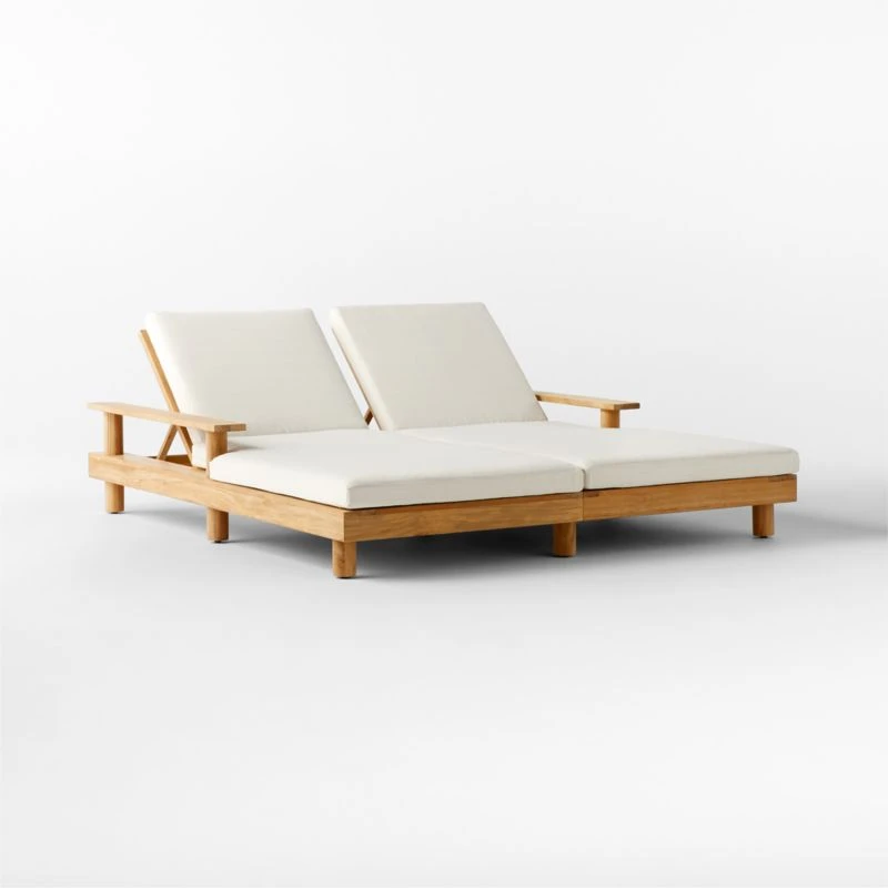 Pinet Teak Outdoor Double Chaise Lounge With Textured Ivory Perennials® Cushions 5 Pinet Teak Outdoor Double Chaise Lounge With Textured Ivory Perennials® Cushions - Image 5