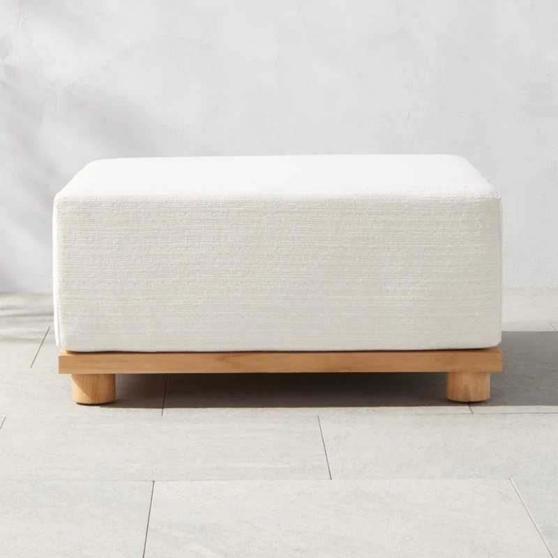 Pinet Teak Outdoor Ottoman With Textured Ivory Perennials® Cushion 1 Pinet Teak Outdoor Ottoman With Textured Ivory Perennials® Cushion