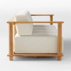 Pinet Teak Outdoor Sofa With Textured Ivory Perennials® Cushions Large -Furniture Sales Store PinetTeakXLSofaSDSSS23