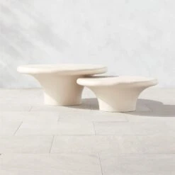 Pompeo Round Ivory Cast Resin Outdoor Coffee Table Small 7 Pompeo Round Ivory Cast Resin Outdoor Coffee Table Small -Furniture Sales Store PompeoResinS2TableSHS23 1