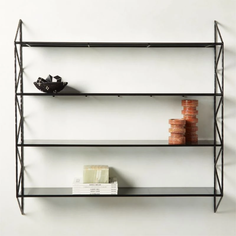 Ponte Black Metal Wall Mount Bookshelf Wide 1 Ponte Black Metal Wall Mount Bookshelf Wide