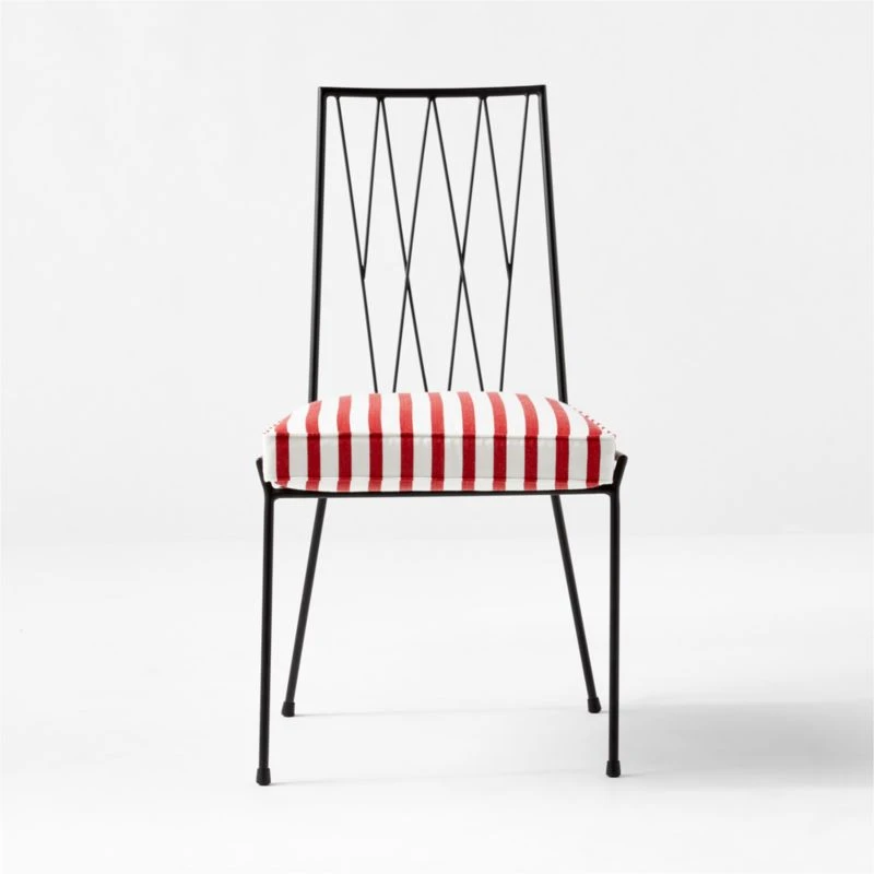 Pavilion Black Armless Outdoor Dining Chair With Striped Sunbrella ® Cushion Model 6150 Set Of 4 2 Pavilion Black Armless Outdoor Dining Chair With Striped Sunbrella ® Cushion Model 6150 Set Of 4 - Image 2