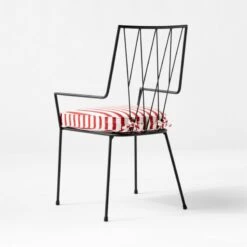 Pavilion Black Outdoor Dining Armchair With Striped Sunbrella ® Cushion Model 6160 Set Of 4 -Furniture Sales Store PvlnBkDnChrWSTdChM61603QBSSS22