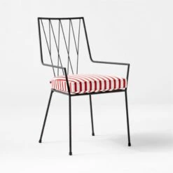 Pavilion Black Outdoor Dining Armchair With Striped Sunbrella ® Cushion Model 6160 Set Of 4 -Furniture Sales Store PvlnBkDnChrWSTdChM61603QSSS22