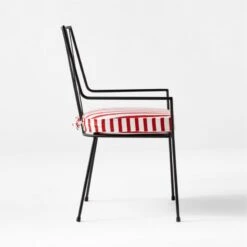 Pavilion Black Outdoor Dining Armchair With Striped Sunbrella ® Cushion Model 6160 Set Of 4 -Furniture Sales Store PvlnBkDnChrWSTdChM6160SDSSS22