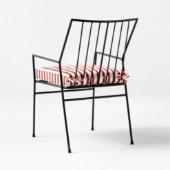 Pavilion Black Outdoor Dining Armchair With Striped Sunbrella ® Cushion Model 6470 Set Of 2 -Furniture Sales Store PvlnBkDnChrWStdChM64703QBSSS22 2