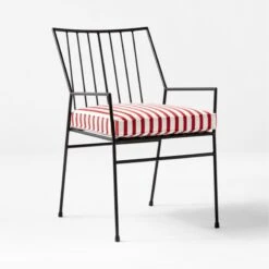 Pavilion Black Outdoor Dining Armchair With Striped Sunbrella ® Cushion Model 6470 Set Of 2 -Furniture Sales Store PvlnBkDnChrWStdChM64703QSSS22 2