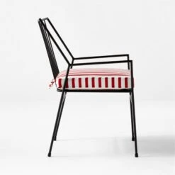 Pavilion Black Outdoor Dining Armchair With Striped Sunbrella Cushion Model 6470 -Furniture Sales Store PvlnBkDnChrWStdChM6470SDSSS22