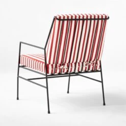 Pavilion Black Metal Outdoor Lounge Chair With Striped Cushion Model 6471 -Furniture Sales Store PvlnBkLngChrWSdChM64713QBSSS22