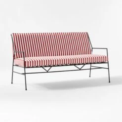 Pavilion Black Metal Outdoor Sofa With Striped Sunbrella Cushions Model 6490 -Furniture Sales Store PvlnBkSofaChrWSdChM64903QSSS22
