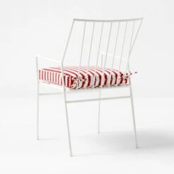 Pavilion Ivory Outdoor Dining Armchair With Striped Sunbrella ® Cushion Model 6470 Set Of 2 -Furniture Sales Store PvlnIvDngChrWStdChM64703QBSSS22 2