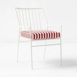 Pavilion Ivory Outdoor Patio Dining Armchair With Striped Sunbrella Cushion Model 6470 -Furniture Sales Store PvlnIvDngChrWStdChM64703QSSS22 1