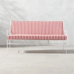 Pavilion Ivory Metal Outdoor Sofa With Striped Cushions Model 6490