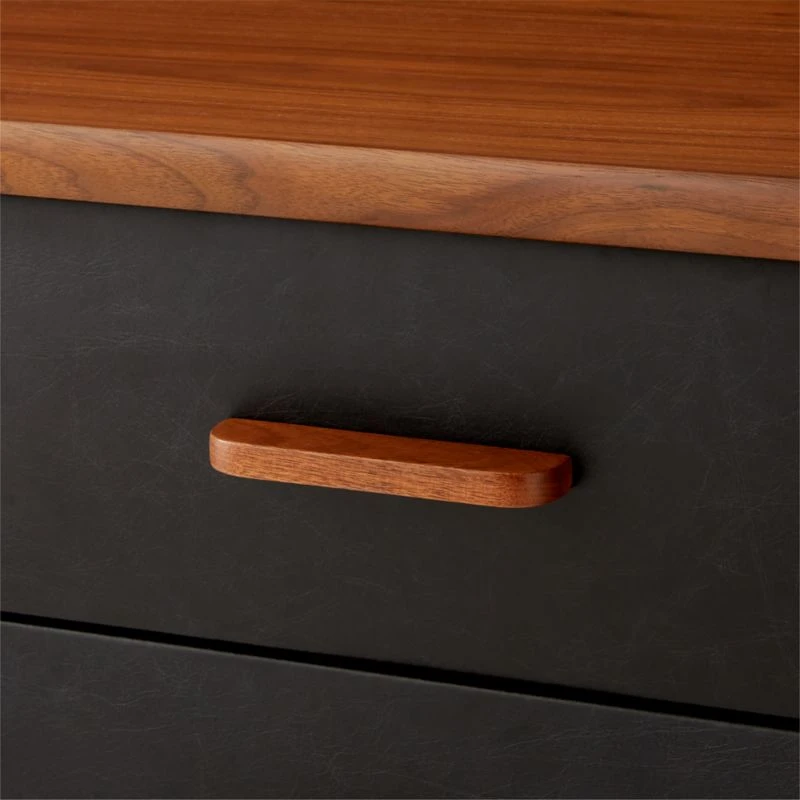 Ralston 2-Drawer Black Leather And Walnut Wood Nightstand 8 Ralston 2-Drawer Black Leather And Walnut Wood Nightstand - Image 8