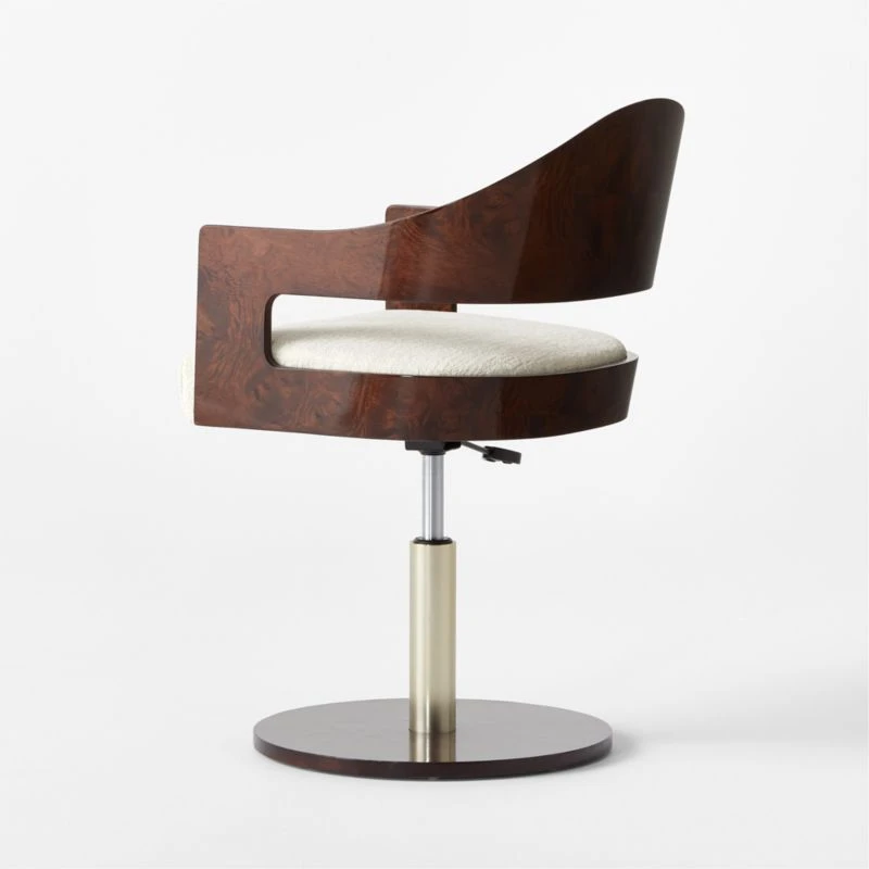 Renato Chenille And Burl Wood Office Chair 6 Renato Chenille And Burl Wood Office Chair - Image 6