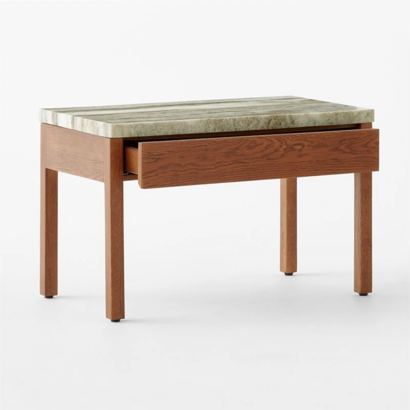 Ryne Oak Wood Nightstand With Marble Top 4 Ryne Oak Wood Nightstand With Marble Top - Image 4