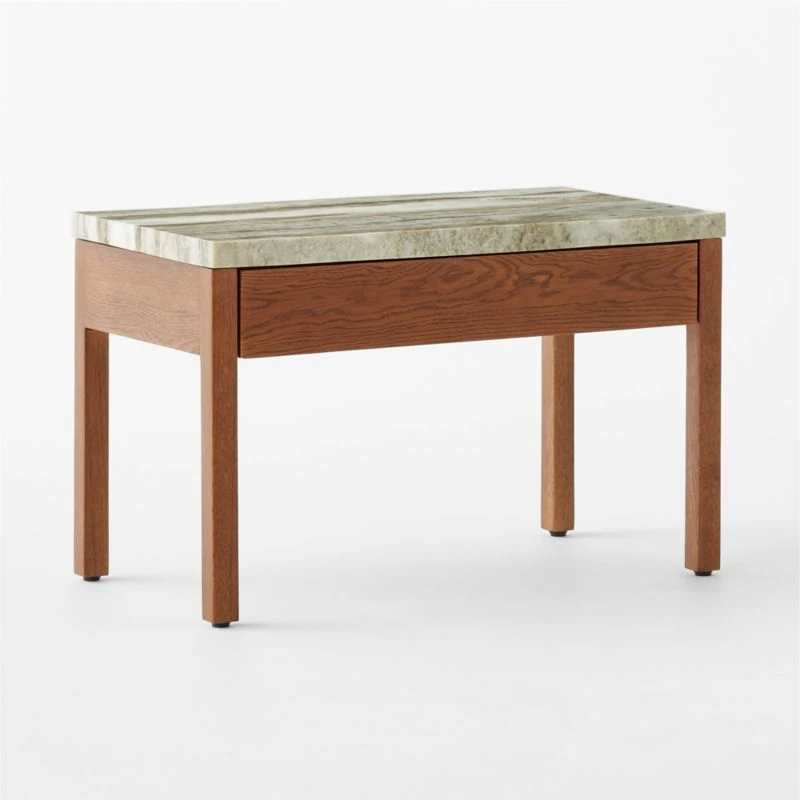 Ryne Oak Wood Nightstand With Marble Top 3 Ryne Oak Wood Nightstand With Marble Top - Image 3