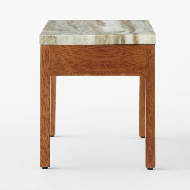 Ryne Oak Wood Nightstand With Marble Top 5 Ryne Oak Wood Nightstand With Marble Top - Image 5