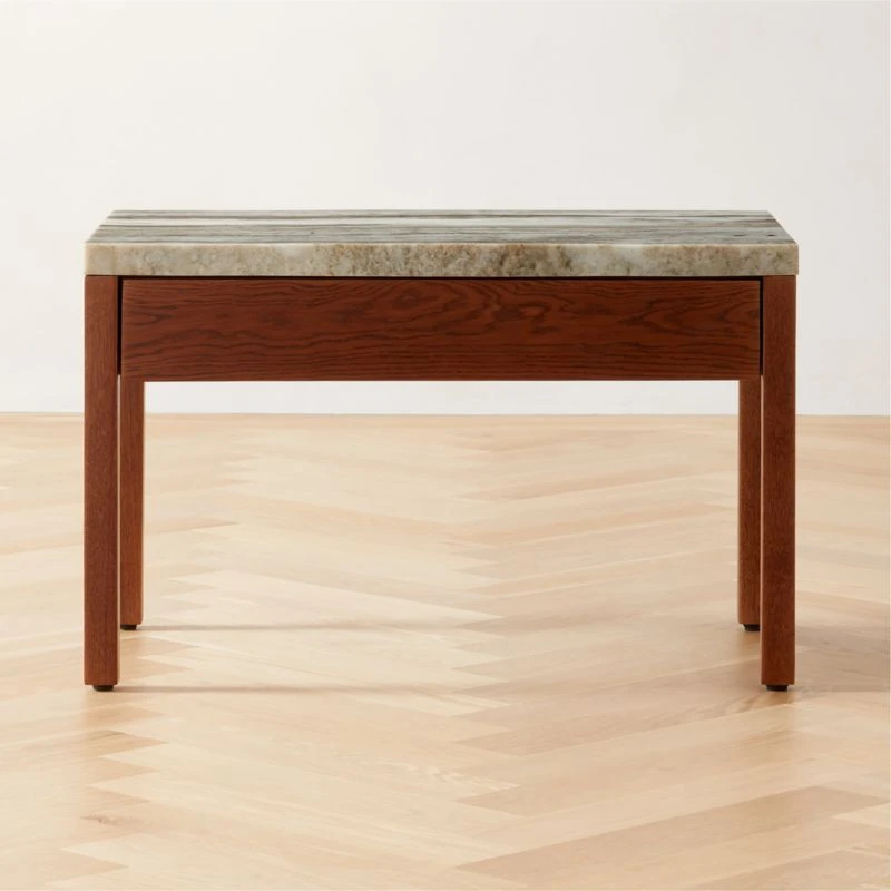 Ryne Oak Wood Nightstand With Marble Top 1 Ryne Oak Wood Nightstand With Marble Top