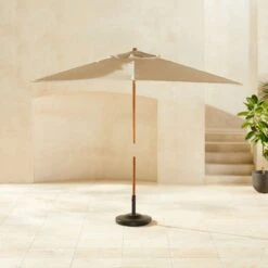 Teak Sunbrella Shadow Rectangular Outdoor Umbrella With Base
