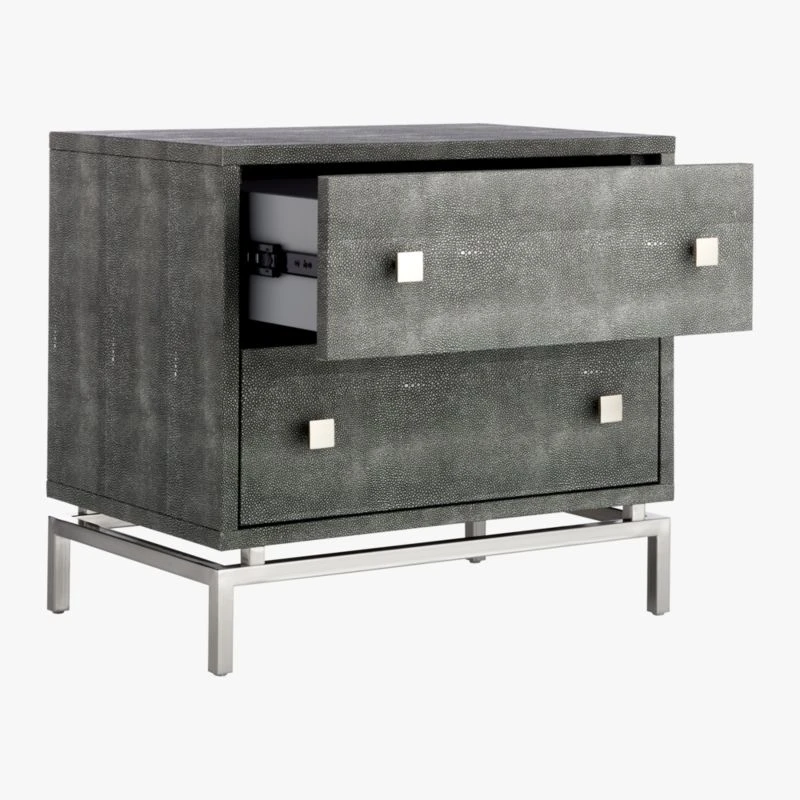 2-Drawer Grey Shagreen Nightstand 6 2-Drawer Grey Shagreen Nightstand - Image 6