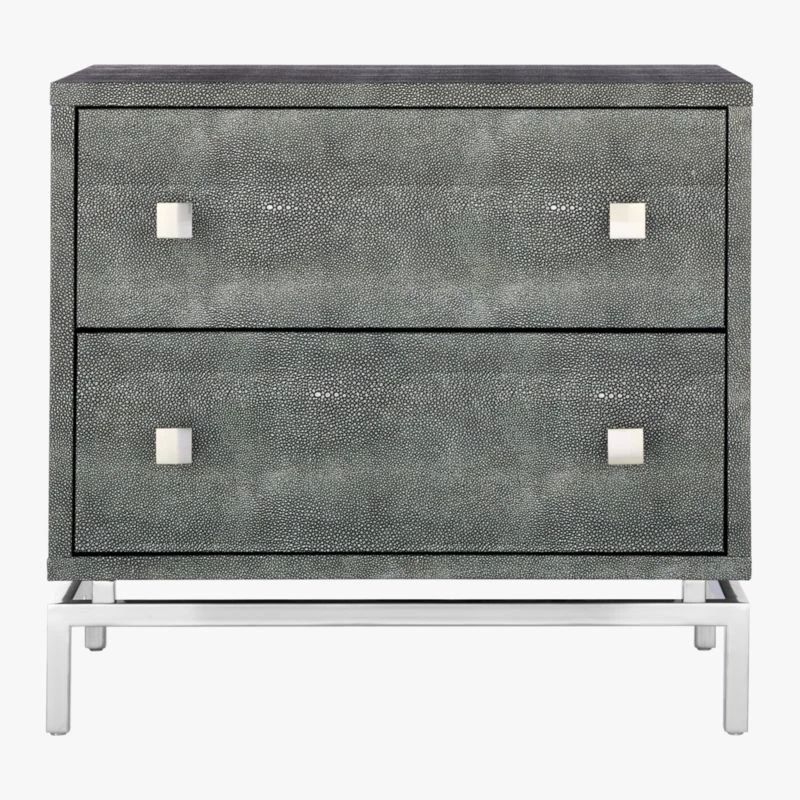2-Drawer Grey Shagreen Nightstand 4 2-Drawer Grey Shagreen Nightstand - Image 4