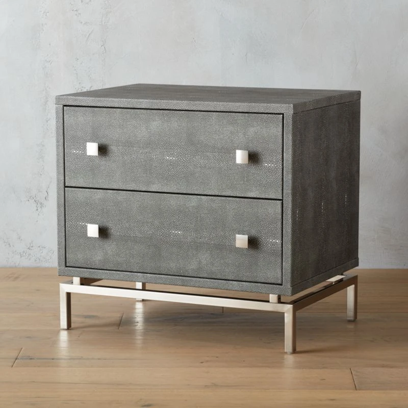 2-Drawer Grey Shagreen Nightstand 1 2-Drawer Grey Shagreen Nightstand