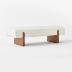 Socca White Boucle Upholstered Bench 55'' -Furniture Sales Store SoccaBoucleBench55in3QSSS23