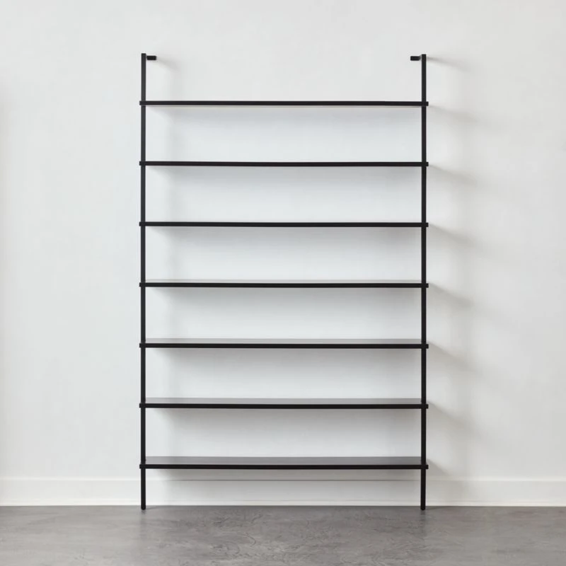 Stairway Wide Black Metal Wall Mount Bookshelf 96'' 1 Stairway Wide Black Metal Wall Mount Bookshelf 96''
