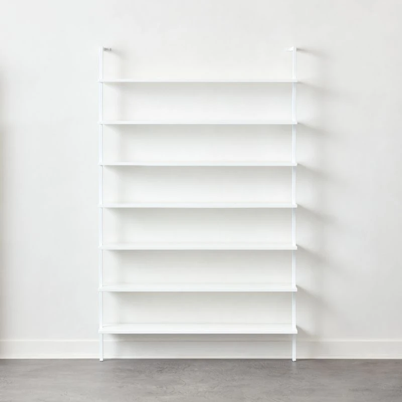 Stairway Wide White Metal Wall Mount Bookshelf 96'' 1 Stairway Wide White Metal Wall Mount Bookshelf 96''