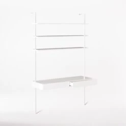 Stairway 2-Drawer White Wall Mount Desk With Shelves 96'' -Furniture Sales Store Stairway96inWideDeskWht3QAVSSF21