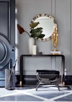 Serpette Black Cowhide Stool -Furniture Sales Store TylerLeatherConsoleTableStitchedJN19