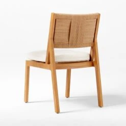 Roc Teak And Rattan Outdoor Dining Chair With Ivory Sunbrella® Cushion -Furniture Sales Store VitetArmlessDiningChair3QBSSS23
