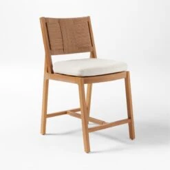 Roc Teak And Rattan Outdoor Counter Stool With Ivory Sunbrella® Cushion -Furniture Sales Store VitetCounterStool3QSSS23