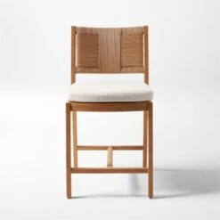 Roc Teak And Rattan Outdoor Counter Stool With Ivory Sunbrella® Cushion -Furniture Sales Store VitetCounterStoolSOSSS23