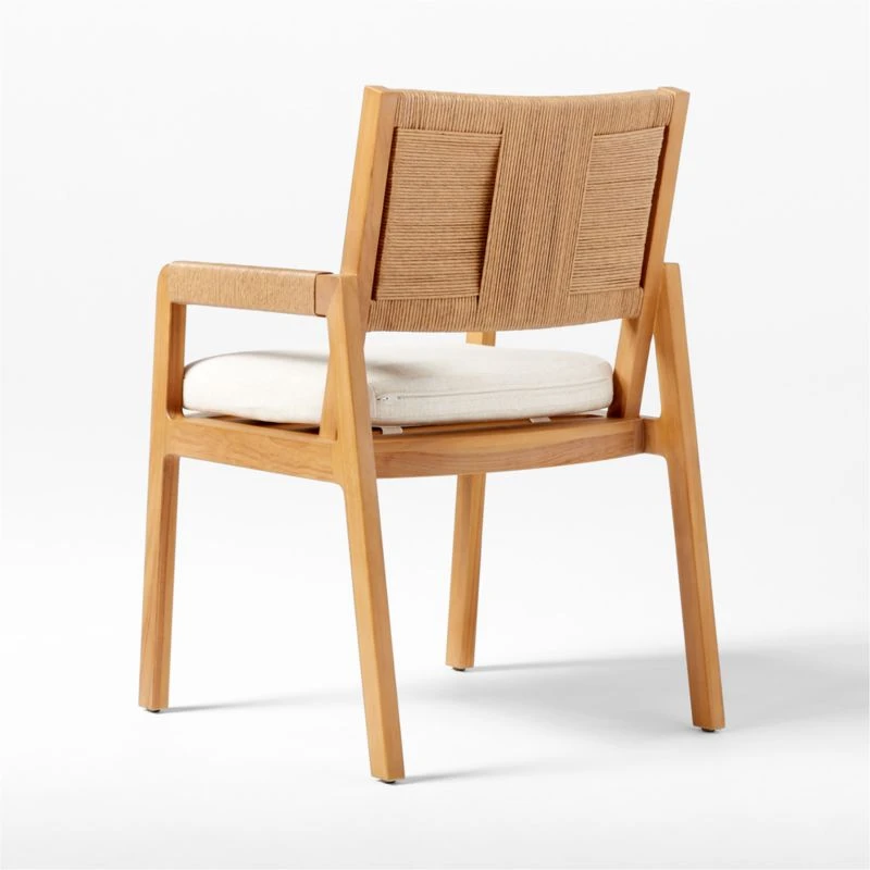 Roc Teak And Rattan Outdoor Dining Armchair With Ivory Sunbrella® Cushion 8 Roc Teak And Rattan Outdoor Dining Armchair With Ivory Sunbrella® Cushion - Image 8