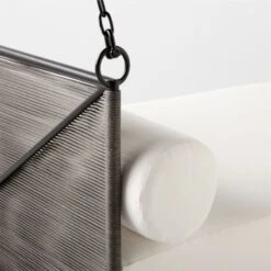 Zora Black Rattan Outdoor Hanging Daybed With White Sunbrella® Cushions -Furniture Sales Store ZoraHangingDaybedAVSSS23